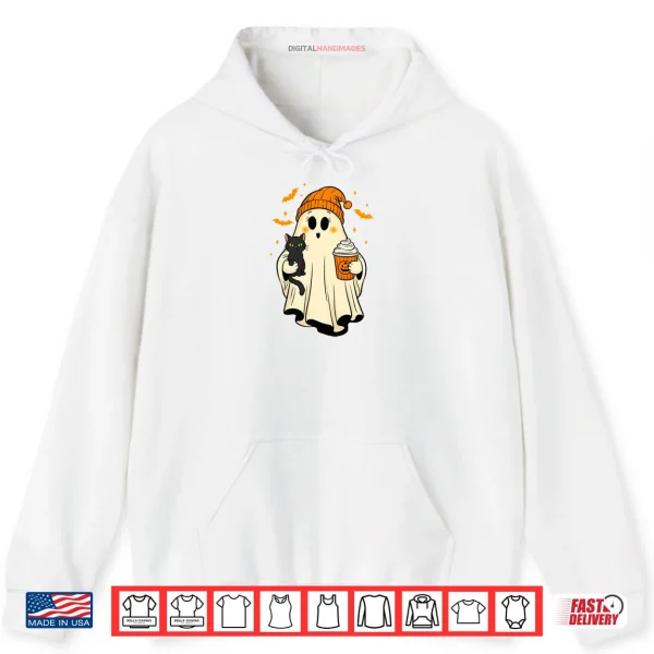Hoodie Ghost Holding Black Cat Pumpkin Spice Vintage Halloween Shirt
