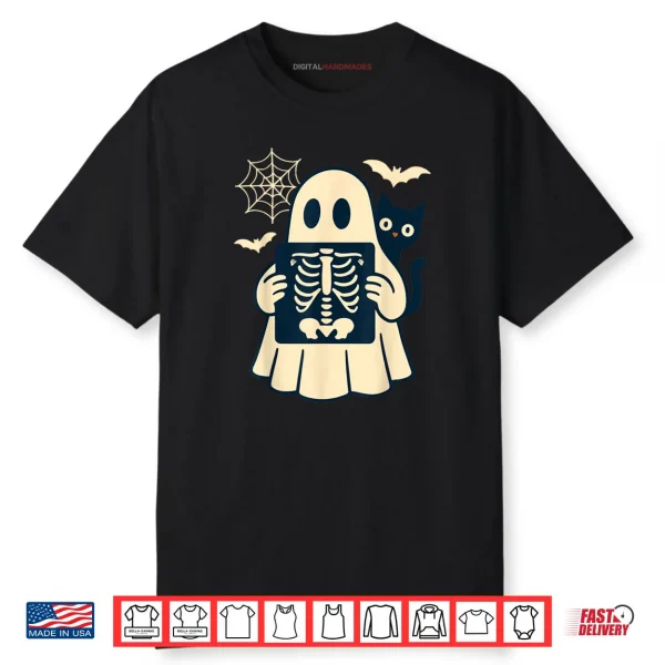 Radiology Ghost Halloween Xray Tech Radiologist Black Cat Shirt