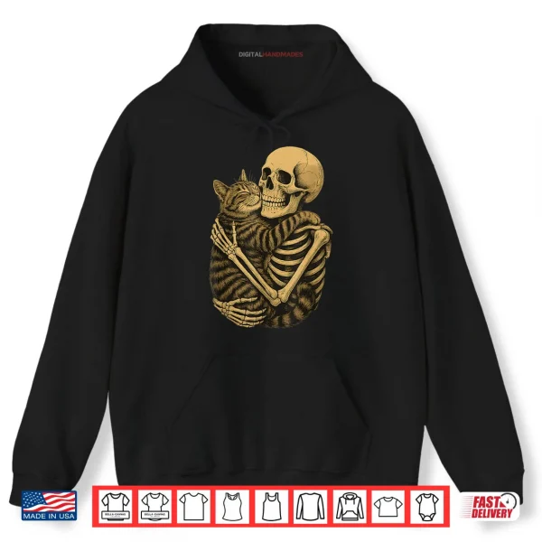 Hoodie Skeleton Hugging Cat Cat Lover Halloween Shirt
