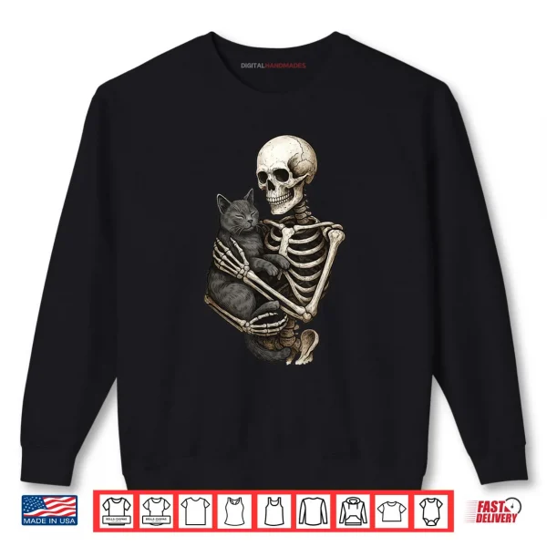 Sweatshirt Skeleton Hugging Cat Halloween Cats Lover Cat Mom Cat Dad Shirt