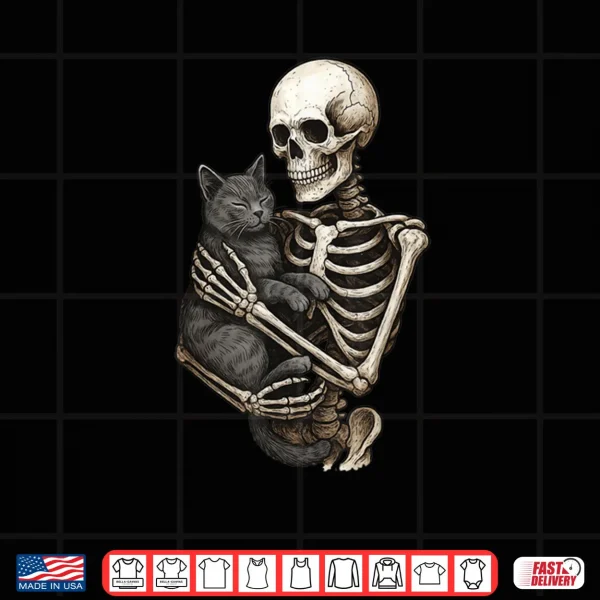 Design Skeleton Hugging Cat Halloween Cats Lover Cat Mom Cat Dad Shirt