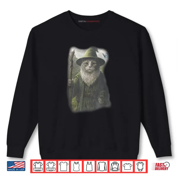 Sweatshirt Weird Kitten Wizard Ghost Cat Meme Catdalf Halloween Shirt
