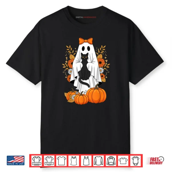 Black Cat Ghost Pumpkin Cute Fall Halloween Shirt