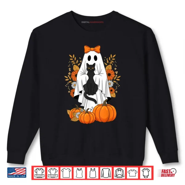 Sweatshirt Black Cat Ghost Pumpkin Cute Fall Halloween Shirt