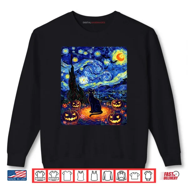 Sweatshirt Black Cat Van Gogh Starry Night Cat Costume Halloween Shirt