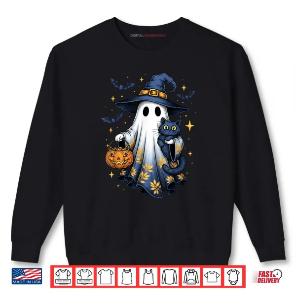 Sweatshirt Ghost Witch Holding Black Cat Funny Halloween Shirt