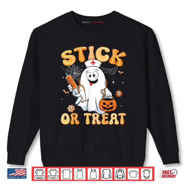 Sweatshirt Groovy Stick or Treat Funny Halloween Costume Nurse Shirt