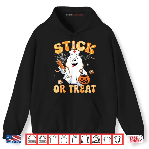 Hoodie Groovy Stick or Treat Funny Halloween Costume Nurse Shirt