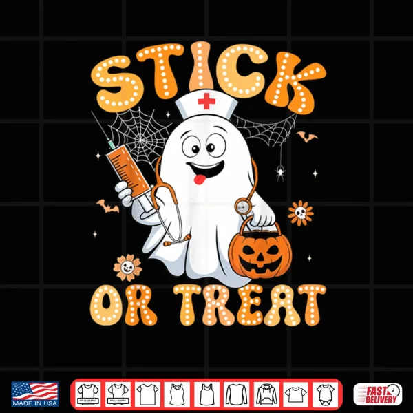 Design Groovy Stick or Treat Funny Halloween Costume Nurse Shirt