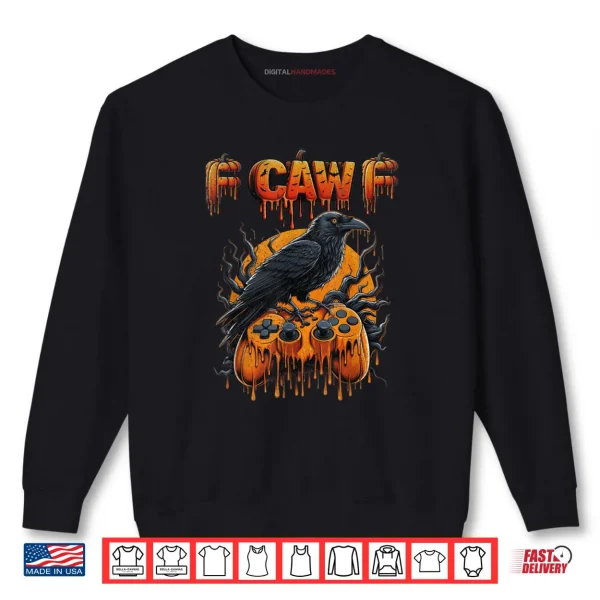 Sweatshirt Halloween Gamer Pumpkin Dripping Gaming Crow Raven Bird Drip Shirt