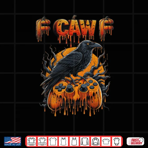 Design Halloween Gamer Pumpkin Dripping Gaming Crow Raven Bird Drip Shirt