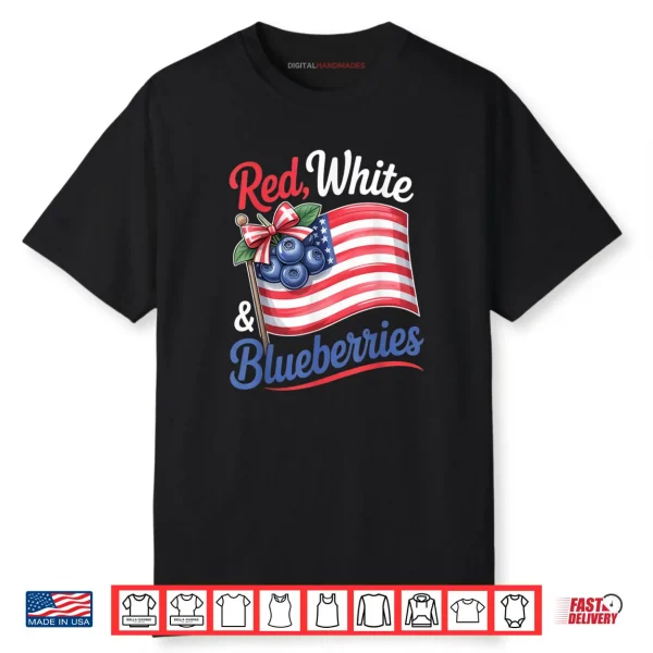 Red White & Blueberries Coquette Flag Bow Shirt