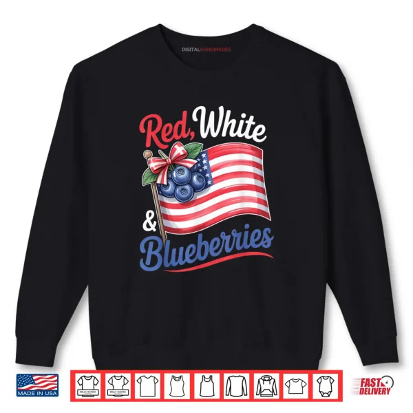 Sweatshirt Red White Blueberries Coquette Flag Bow Shirt