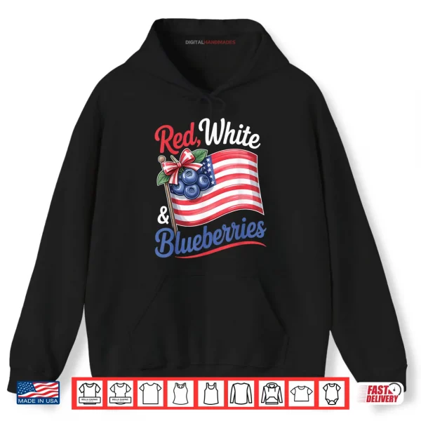 Hoodie Red White Blueberries Coquette Flag Bow Shirt