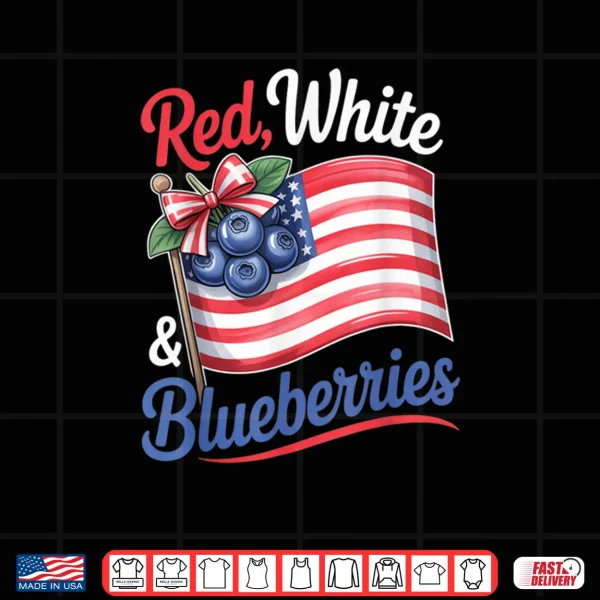 Design Red White Blueberries Coquette Flag Bow Shirt