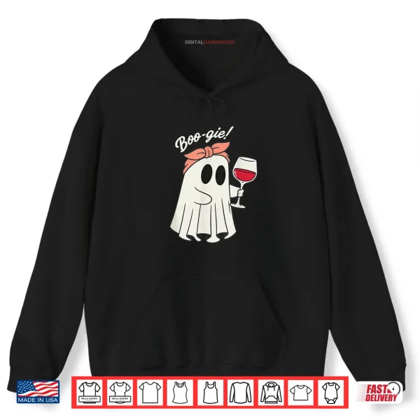 Hoodie Boo Gie Ghost Drinking Wine with Bow Funny Boo Shirt