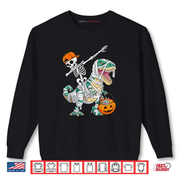 Sweatshirt Skeleton Riding Dancing Dab Dinosaur T rex Halloween Shirt