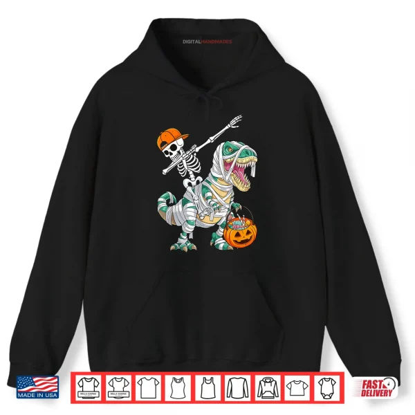 Hoodie Skeleton Riding Dancing Dab Dinosaur T rex Halloween Shirt