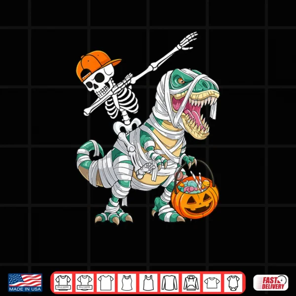 Design Skeleton Riding Dancing Dab Dinosaur T rex Halloween Shirt