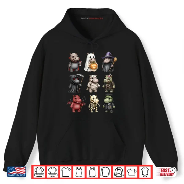Hoodie Funny Hippo Ghost Witch Zombie Halloween Costume Shirt