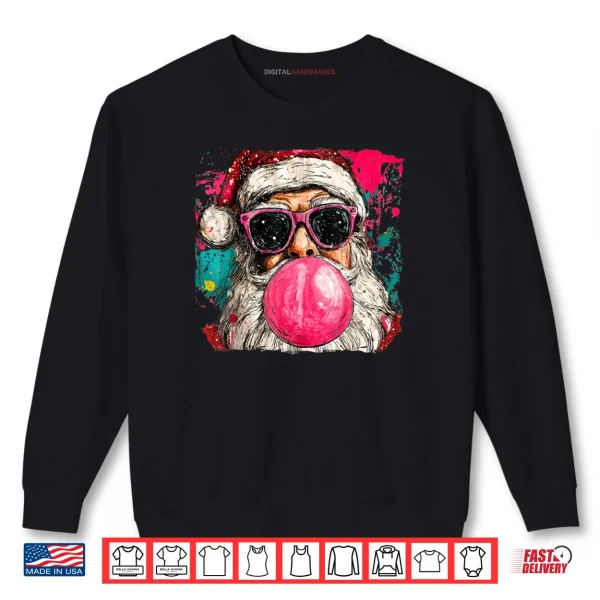 Sweatshirt Vintage Preppy Watercolor Santa Bubble Gum Pink Sunglasses Shirt