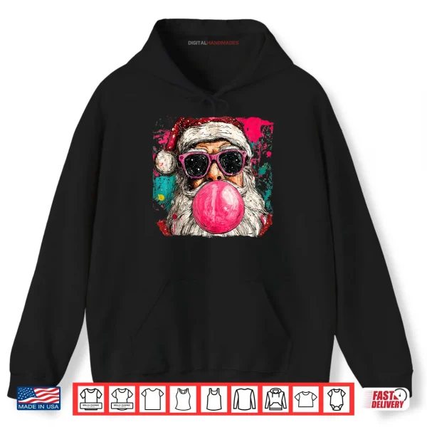 Hoodie Vintage Preppy Watercolor Santa Bubble Gum Pink Sunglasses Shirt