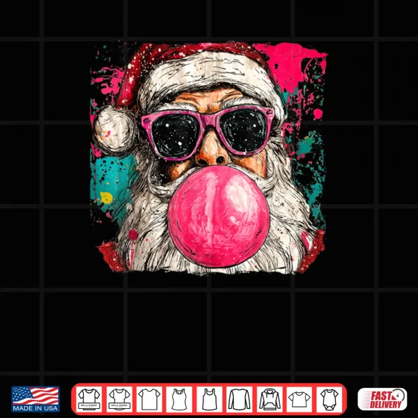 Design Vintage Preppy Watercolor Santa Bubble Gum Pink Sunglasses Shirt