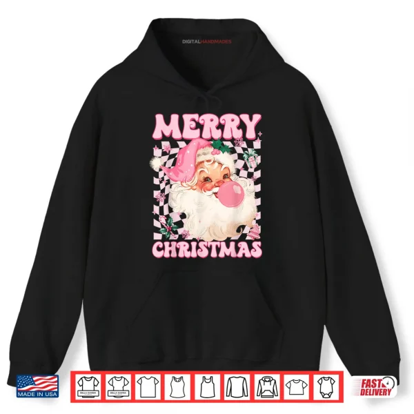 Hoodie Santa Claus Pink Sunglasses Blowing Bubble Gum Christmas Shirt