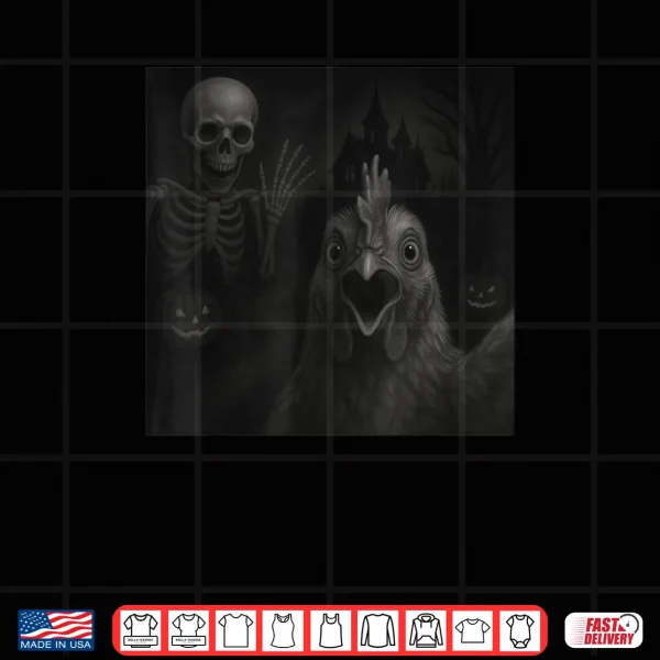 Design Chicken Selfie with Skeleton Halloween Funny Shirt