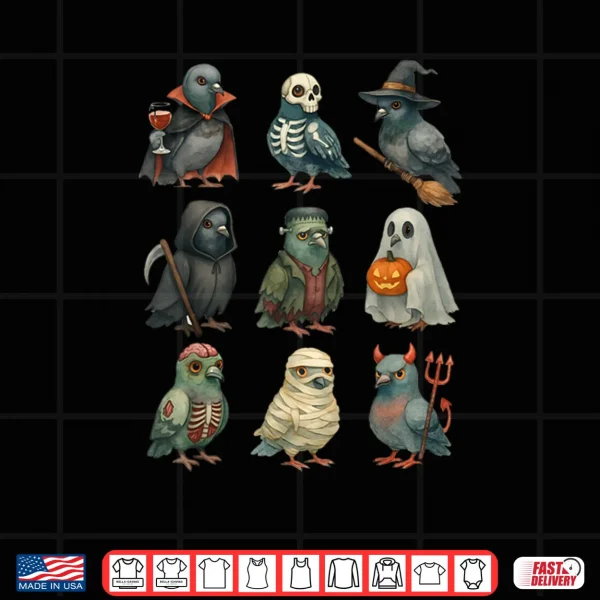 Design Pigeon Bird Spooky Witch Boo Zombie Halloween Shirt