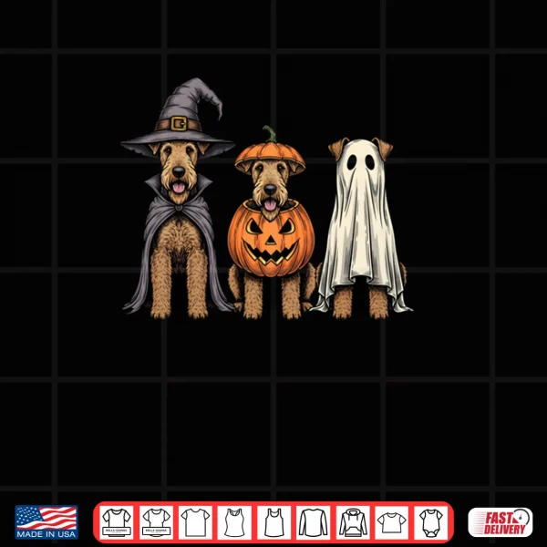 Design Spooky Ghost Airedale Terrier Pumpkin Halloween Dog Lover Shirt