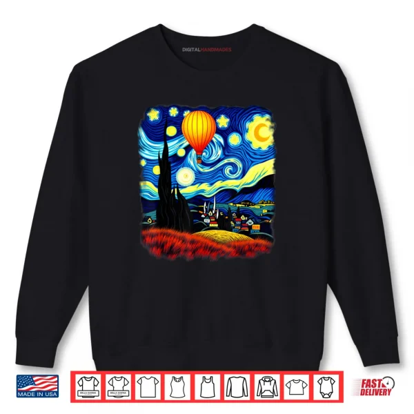 Sweatshirt Van Gogh Style Hot Air Balloon Starry Night Shirt
