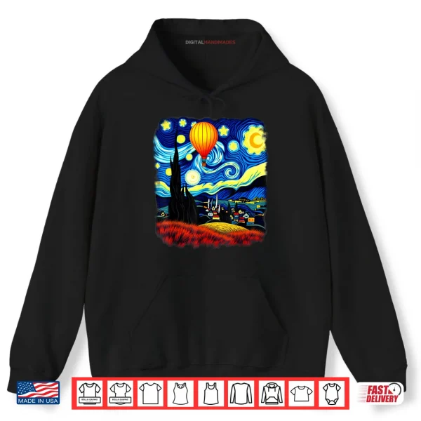 Hoodie Van Gogh Style Hot Air Balloon Starry Night Shirt