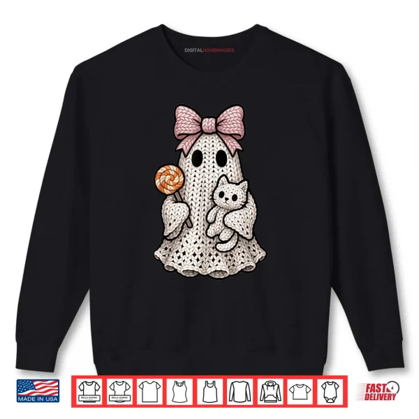 Sweatshirt Ghost Coquette Knitting Crafting Yarn Crocheting Halloween Shirt