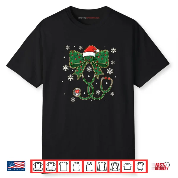 Coquette Bow Stethoscope Christmas Nurse Santa Hat Nursing Shirt