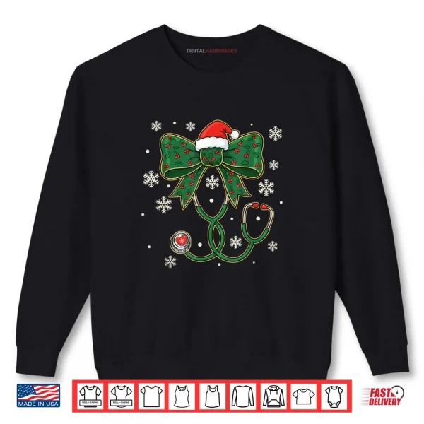 Sweatshirt Coquette Bow Stethoscope Christmas Nurse Santa Hat Nursing Shirt