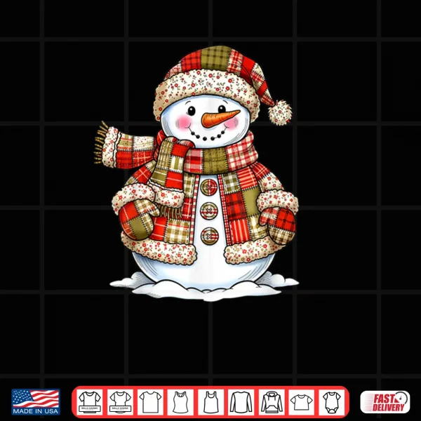 Design Cute Patchwork Snowman Merry Christmas Xmas Holiday Pajamas Shirt