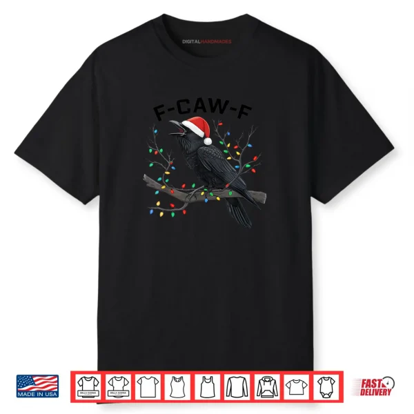 Black Crow F caw f Funny Retro Christmas Lights Santa Hat Shirt