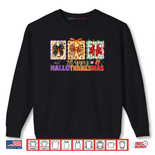Sweatshirt Bows Halloween Thanksgiving Christmas Happy HalloThanksMas Shirt