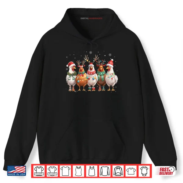 Hoodie Christmas Lights Chicken Santa Funny Xmas Tree Shirt