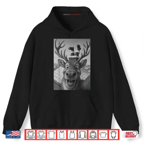 Hoodie Reindeer Selfie Santa Boys Girls Christmas Shirt