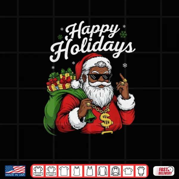 Design African American Santa Claus Black Christmas Cool Happy Xmas Shirt