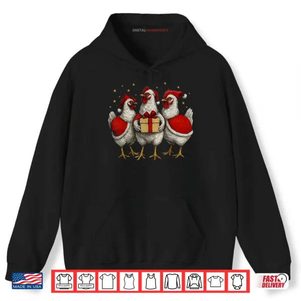 Hoodie Chicken Santa Xmas Tree Farm Merry Christmas Shirt