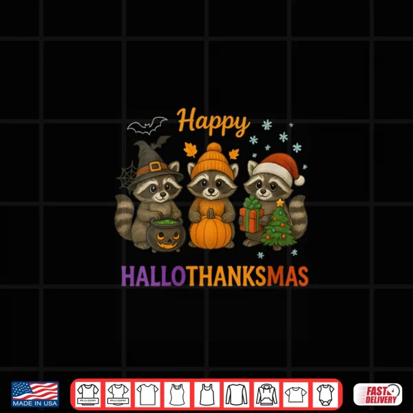 Design Happy Hallothanksmas Raccoon Halloween Christmas Shirt