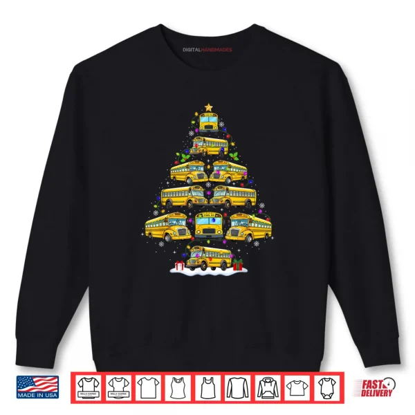Sweatshirt School Bus Christmas Tree Lights Bus Driver Xmas Pajamas Shirt