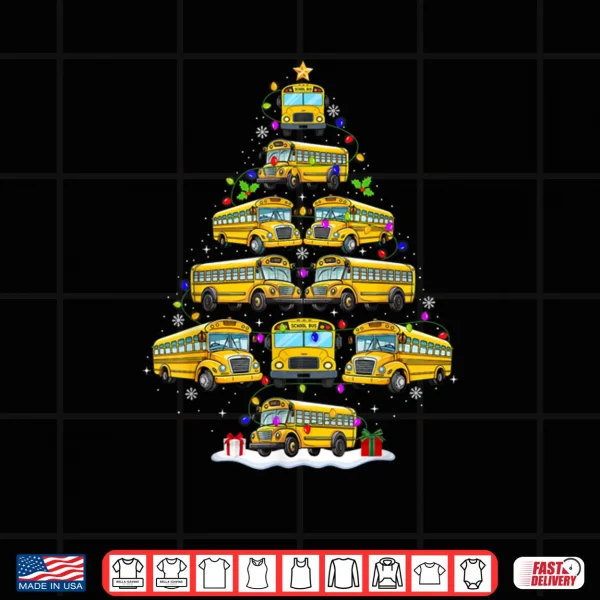 Design School Bus Christmas Tree Lights Bus Driver Xmas Pajamas Shirt