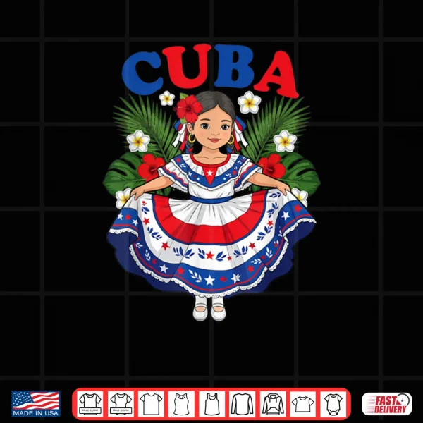 Design Cuba Cuban Girl Traditional Dress Tropical Flowers Shirt