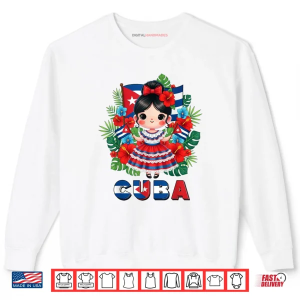 Sweatshirt Cute Cuba Cuban Girl Traditional Dress Tropical Flowers Shirt