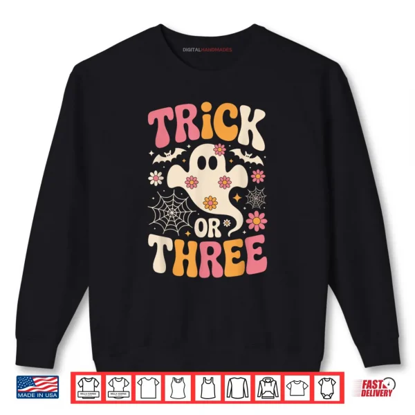 Sweatshirt Trick Or Three 3 Years Old Birthday Groovy Ghost Halloween Shirt
