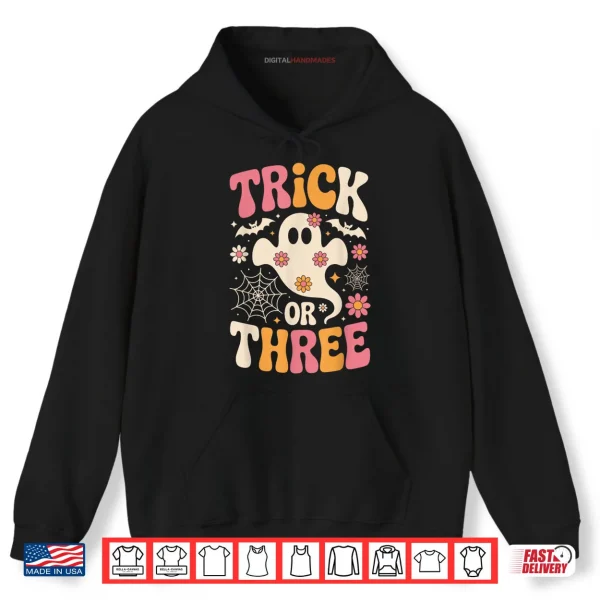 Hoodie Trick Or Three 3 Years Old Birthday Groovy Ghost Halloween Shirt